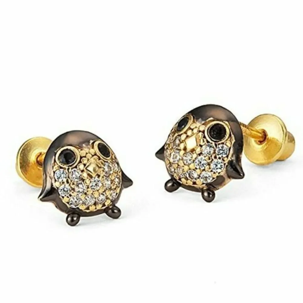 14k gold plated Penguin CZ Earrings!.